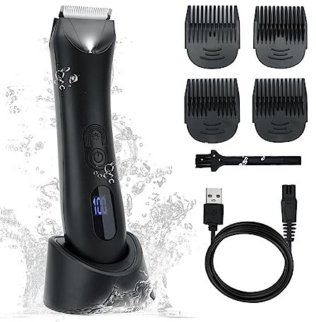 Wula Rasoio Elettrico corpo uomo, Rasoio per Inguine Intimo Pubici Elettrico Ricaricabile Impermeabile con Luce LED, Rifinitore Corpo Uomo Uso Umido e Asciutto, per Viso per Gambe Ascelle