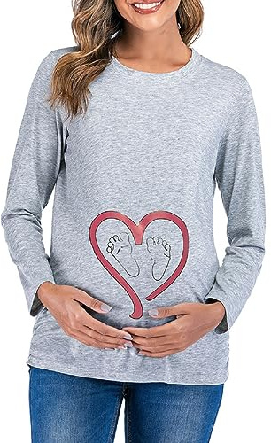 SISAY T-Shirts à Manches Longues Maternité Vetement Femme Enceinte Grossesse Hiver Basicique Tee Shirt Allaitement Mode Haut Imprimé Mignon Blouse Automne Pull Printemps Tunique Ample Grande Taille