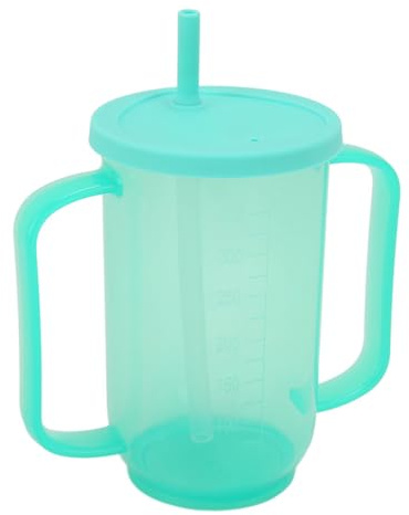 Bicchiere da 350 Ml con Cannuccia a Prova di Fuoriuscita, 2 Manici, Ausilio per Bere per Adulti Disabili e Convalescenti