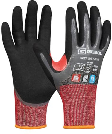 Gebol Wet Cut F Plus (1 Paar) - Schnittschutzhandschuhe mit Nitril-Beschichtung, Touchscreen-Bedienung, Waschbar bis 40°C, Recycelte PET-Materialien, für Damen & Herren, M (Gr. 8)