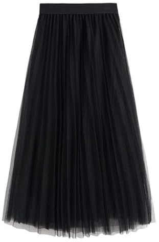Ladies Tulle Skirt A-Line Pleated Elastic High Waist Multi Layered Mesh Ballet Prom Party Skirt Tutu Midi Skirts UK Size S-L (UK, Alpha, M, L, Regular, Regular, Black)