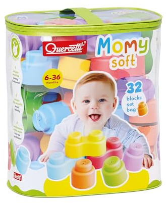 Quercetti Costruzioni Morbide per Bambini 32 Pcs 6-36 Mesi Giochi Bambini 6 Mesi Giochi Sensoriali Blocchi Igienici Lavabili Atossici 1 Anno Regalo Bimba 1 Anno