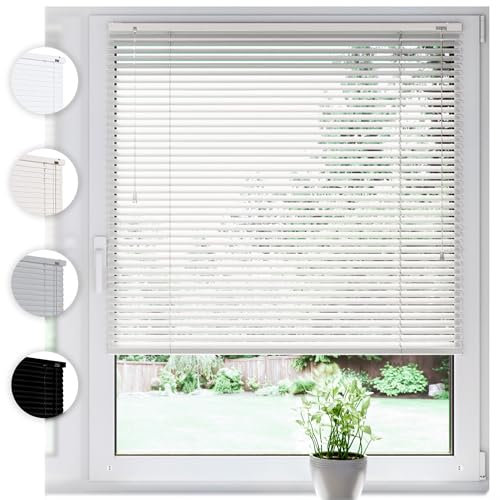 SONELLO Aluminium Jalousie 50cm x 100cm Weiß Alu Jalousie Klemmfix ohne Bohren Sichtschutz Blendschutz Lichtschutz Sonnenschutz für Fenster und Türen