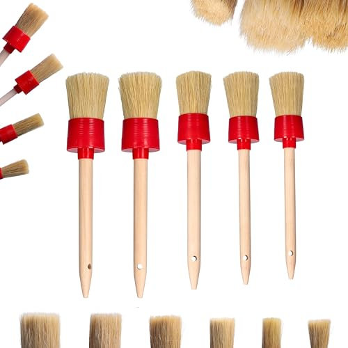 ToolSpace Rundpinsel Rringpinsel 30-50mm Set 5 Stück Borstenpinsel Wachspinsel Pinselset Rund Pinsel Naturhaar Holzöl Holzfarbe Lackpinsel Maler Ringpinsel Holzleim Lackierpinsel Profi Holz Rundpinsel