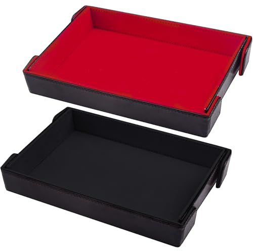 SIQUK 2 Pieces Magnetic Dice Tray Rectangle Folding Dice Rolling Tray PU Leather Dice Trays Dice Holder Storage Box for D&D RPG Dice Games (Black, Red)