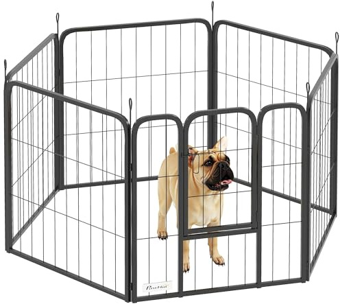 PawHut Dog Pen, 6 Panel Puppy Pen, Steel Dog Playpen, for Small Breeds, 60cm Tall, Black