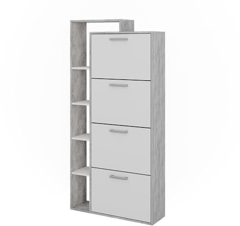 Vicco Schuhkipper Orlando, Schuhregal, Weiß/Beton, 80 x 166.1 cm mit 4 Fächern
