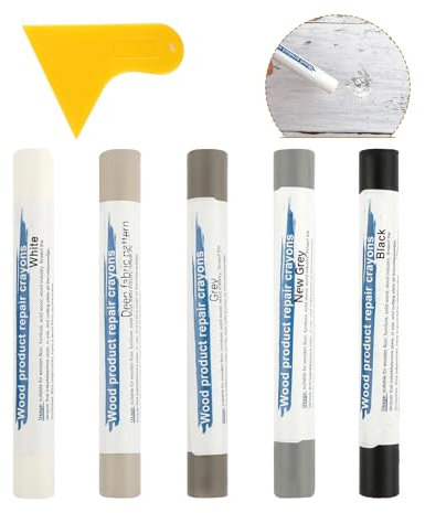 Lot de 6 cires de cire pour meubles en bois, remplissage de bois blanc avec racloir, kit de réparation de meubles pour réparation de bois, mastic pour bois extérieur marron pour réparer les rables