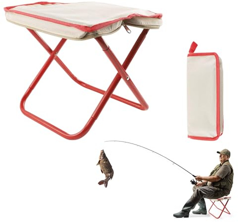 mizikuu Klapphocker Tragbarer, Camping Hocker Faltbar Falthocker Leichter Sitz Campinghocker Klappbar Klappstuhl Tragfähigkeit 100 KG für Reisen Wandern Angeln Grillen Strand Garten Rot