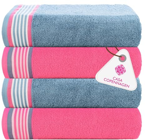 Casa Copenhagen Juego de 4 Toallas de baño, 550 gsm, Azul empolvado y Rosa