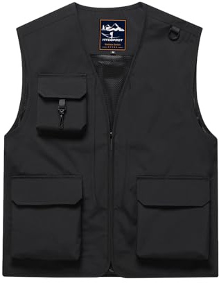 HYCOPROT Gilet Pêche Homme Outdoor Voyage Gilet Décontracté Sans Manches Homme Léger Imperméable Veste Utility Cargo Travail Manteau d'Hiver avec 5 Poches pour Chasse Randonnée Entraînement Escalade