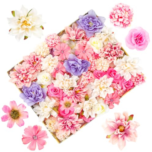 Bomtop Künstliche Blumenköpfe, 30 Stück Kunstblumen zum Basteln Wie Echt,10 Stile zum Basteln 4~8cm Mini Dekoblumen Seidenblumen für DIY Scrapbooking Hochzeit Party Home Handwerk Tisch (5 Farben)