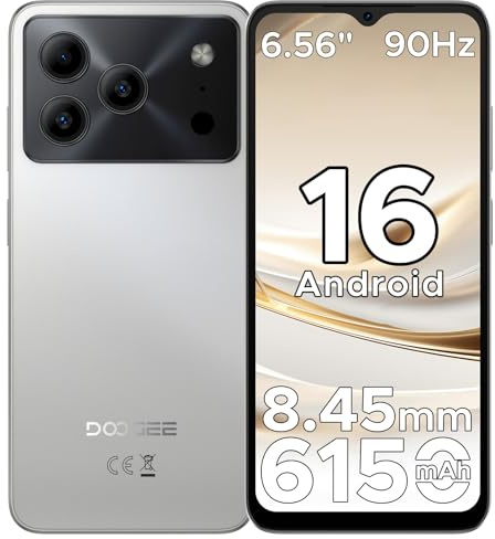 DOOGEE Note56 Android 16 Smartphone Pas Cher, Telephone Portable 6150mAh Écran 6.56 HD+/90Hz 24Go+64Go/TF 2To, 8MP+5MP Telephone, Débloqué 4G Dual SIM, Octa Core, Face ID/OTG