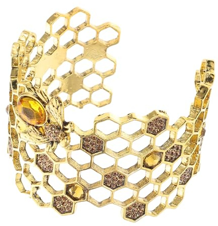 Garneck Bienen Schmuck Armreif Verstellbar Offener Damen Armreif mit Wabendesign Leicht und Robust Modisches Accessoire für Frauen und Mädchen Passend für Karneval Party und Alltag