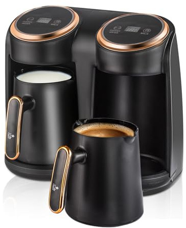 Türkische Kaffeemaschine, 600W Elektrische Türkischer Kaffeekocher mit 2 Stück 300ml Kannen, Touch-Bedienung, LED-Anzeige, Automatische Abschaltung, Heißgetränkezubereiter für Einsatz im Büro, Hause