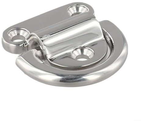 Folding Pad Eye Deck Lashing D Ring Tie Down Anchor Point 316 Stainless Steel for Marine Boat Trailer Truck Horsebox Rope Load Securing Hardware Silver 43mm x 36mm Plate