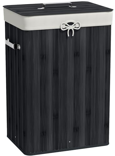 HOMCOM Wäschekorb schmal mit Deckel 72L Wäschesammler mit Griff, herausnehmbarer Wäschesack, Wäschebox für Waschküche Schlafzimmer Badezimmer, Schwarz