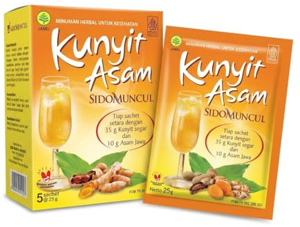 SIDOMUNCUL Kunyit Asam | Bebida Tradicional Instantánea Cúrcuma Tamarindo | Polvo en 5 Sobres de 25g | Sabor Indonesio