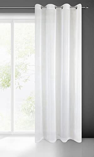 Eurofirany Lucy Cortina de Gasa Transparente Lisa con Ojales 1 ud. -para Dormitorio, salón Elegante 100% poliéster, Blanco, 140x250 cm