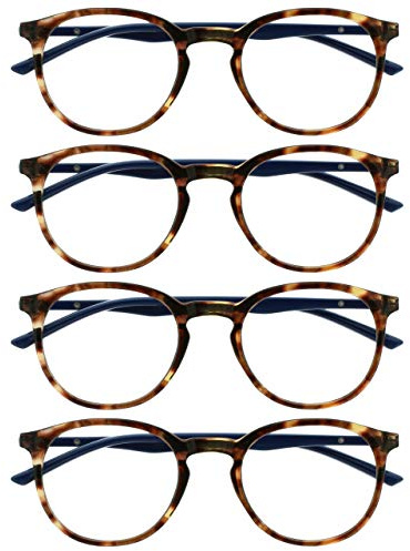 OPULIZE Met lesebrille 4er Pack Schlank Runder Rahmen Federscharniere Kratzfest Braun Schildpatt Blau Bügel Herren Damen RRRR60-2 +2.00