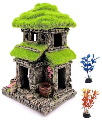 M2cbridge Decorazione per acquario, casetta per pesci Betta con muschio verde realistico (stile 3)