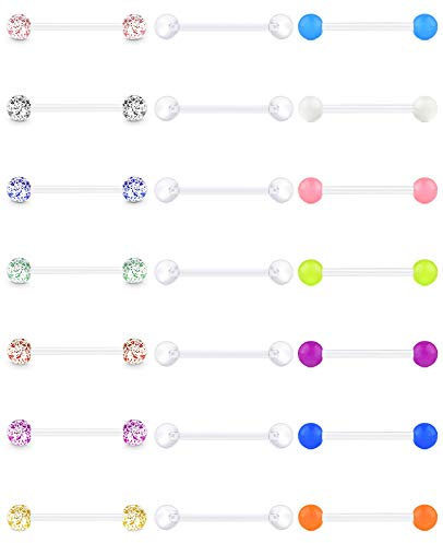 vcmart 21er Bioflex Zungenpiercing Brustwarzenpiercing Set 14G Flexibel Kunststoff Plastik 12/14/16/18mm