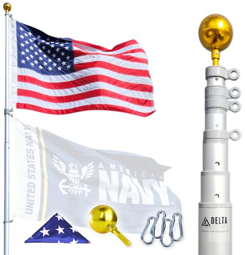 Service First Heavy Duty Telescoping Flagpole Kit (25 Foot, Silver)