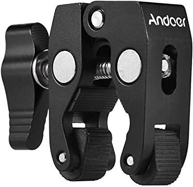 Andoer Super Clamp stativ klämma krabbtång klämma med 1/4 tum och 3/8 tum skruvhål för DSLR Rig LCD-skärm studioljus kamera magisk arm, svart