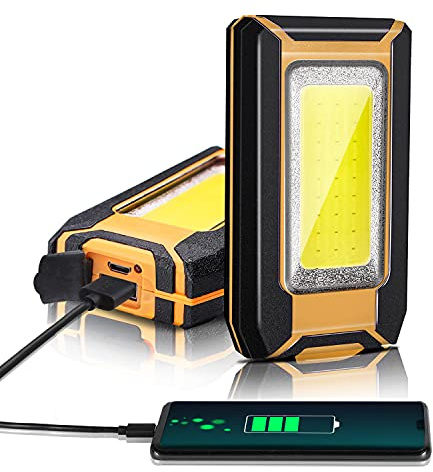 Favorlite 2 Pack 40W 1600LM LED Work Light, Rechargeable Portable Magnetic Flood Lights for Outdoor Camping Emergency Car Repairing and Waterproof Job Site Lighting