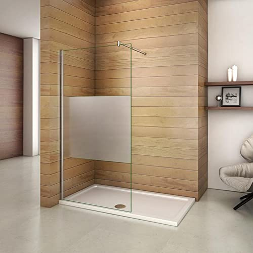 Aica paroi de douche 120x200cm bande central dépoli, en verre 8mm walk in paroi de fixation italienne avec barre de satbislisation cylindrique 70-120cm