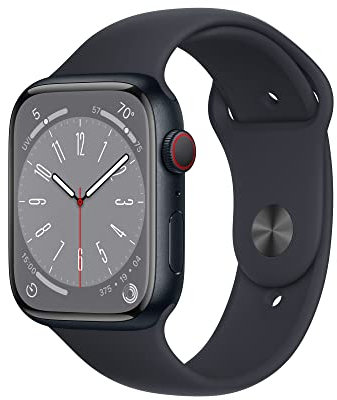 Apple Watch Series 8 (GPS + Cellular 45mm) Smart watch - Midnight Aluminium Case with Midnight Sport Band - Regular. Fitness Tracker, Blood Oxygen & ECG Apps, Water Resistant