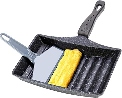 TIECHUINIUB Tamagoyaki Frying Pan Non-Stick Fry Egg Pan Wave Bottom Maifanite Stone Egg Roll Pan, for Omelette, Japanese Snacks,Black
