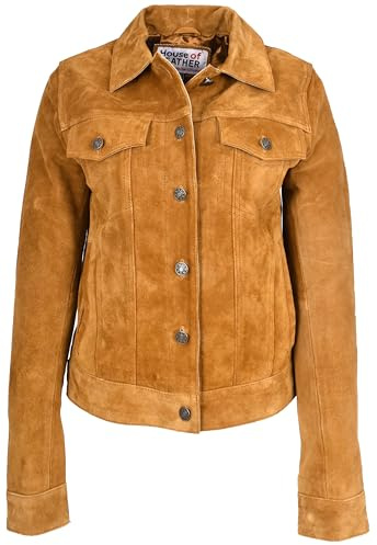 House Of Leather Chaqueta de camionero de ante real para mujer, estilo occidental, Alma, canela, 48
