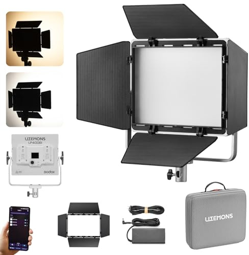 Godox LP400BI Panel de luz de vídeo LED, 36 W, Regulable, Bicolor 2800 K-6500 K, CRI≥96 TLCI≥96, con 11 Modos FX, Soporte de Control por aplicación para Juegos, Zoom de Streaming, fotografía de