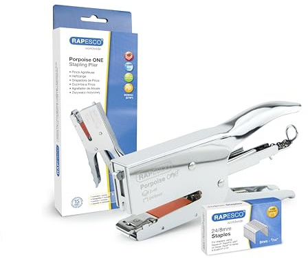 Rapesco 1794 Porpoise ONE Pince Agrafeuse à Mécanisme Bypass, 1000 Agrafes | Agrafes 24 / 8 mm pour une Capacité de 2-45 Feuilles, Chrome