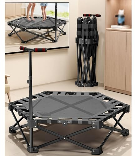 Trampolín De Fitness con Asa De Espuma Ajustable 3 Niveles, Trampolín Plegable para Adultos
