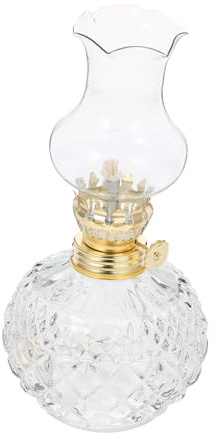 Vintage Glass Kerosene Lamp for Halloween Season, 3-4mm Wick | Metal Shade, Ambient Lighting Backup, Wedding Decor and Camping Use, Compact Retro Style
