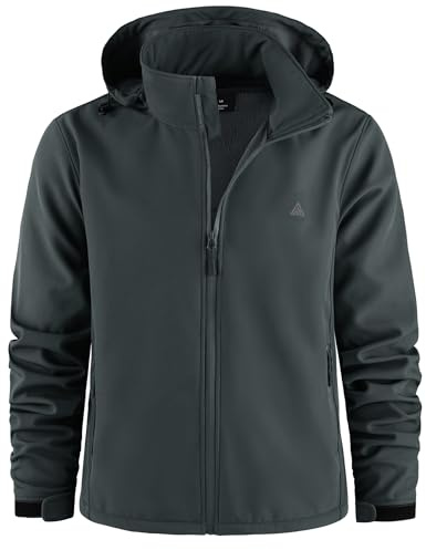 ZITY Soft Shell de Chaqueta para Hombre Senderismo Chaquetas de Lana Impermeables Invierno Chaqueta Cálida con Capucha con Bolsillos para Actividades al Aire Libre Acampadas y Pesca,Gris Claro,XL