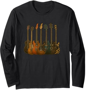 T-Shirt Vintage Guitare Café Musicien Rétro Manche Longue