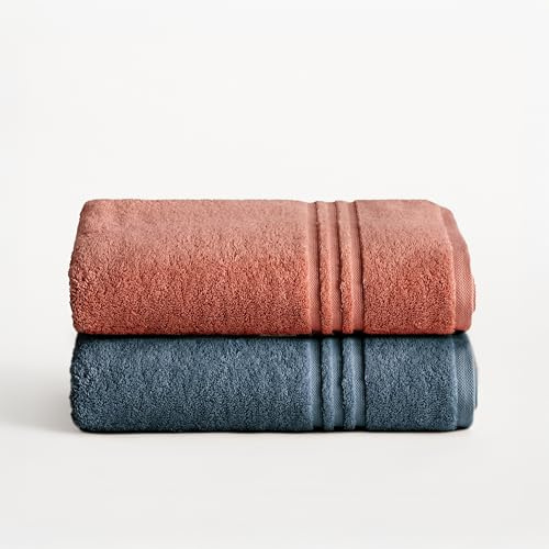 BOHEME | Juego de 2 Toallas Bicolor de Baño Grande Premium 700 g/m² | Terracota y Azul Turquesa | 2 (100x150) | 100% Algodón Suave y Absorbente| Secado Rápido | Lavables a Máquina | Uso Diario