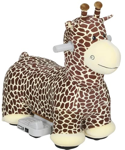 AIYAPLAY Auto elettrica per bambini, a forma di giraffa, 6 V, con musica, pedale, lavabile, rivestimento in peluche, ruote silenziose, 1,8 – 3 km/h, cavallo elettrico per bambini da 1,5 – 5 anni
