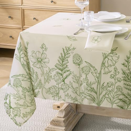Softalker Spring Tablecloth 140x240cm Rectangular Faux Linen Green Botanical Table cloths Large Dining Table Cover Washable for Easter Outdoor Party Birthday Coffee Tabletop Decoration,94.5x55 inch