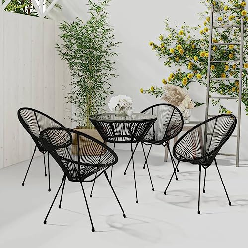 Owoxanthellate Ensemble de 5 meubles de jardin en rotin noir 70 cm avec 4 chaises, robuste, résistant aux intempéries, pour balcon, terrasse, petits groupes de sièges d'extérieur