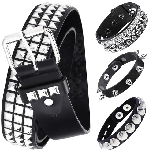 Zuuyye - Set Cintura con Borchie 4 pezzi, Cintura & Bracciali Punk Rock per Donne Uomini, Accessori Y2K, Unisex