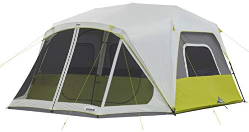 CORE 10 Person Instant Cabin Tent with Screen Room | Large Multi Room Family Pop Up Tent for 2 Minute Camp Setup | Included Storage Pockets for Camping Accessories