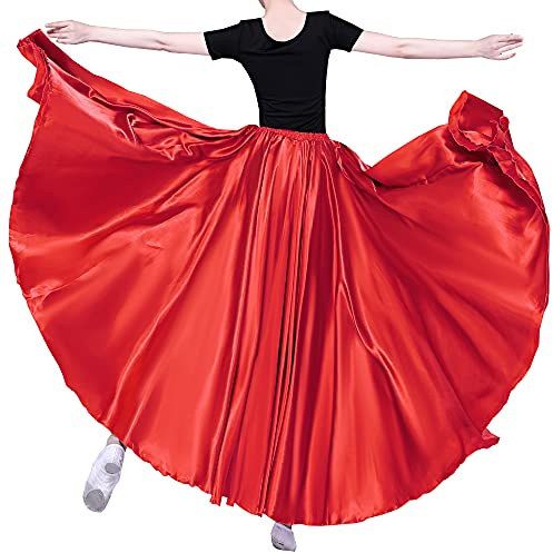 Women Long Tulle Retro Maxi Shiny Skirt for Belly Dancing Dance Costume Cosplay Holiday Weekend Party Dinner (Red)