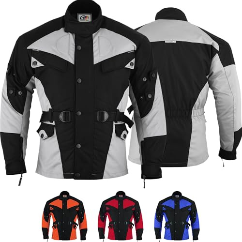 German Wear Herren Motorradjacke aus Textil mit 4 CE-Protektoren - Winddicht Lange Jacke mit Kombizipper aus 4 Schichten - Abnehmbar & Washbar Thermofutter - 8 Taschen protektorenjacke Grau - 62