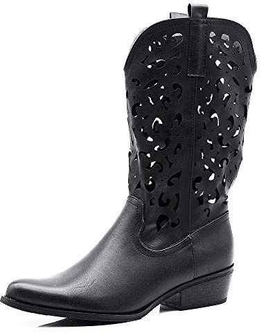 IF Fashion Cowboy Western Scarpe da Donna Stivali Stivaletti Punta Camperos Texani Etnici 629 Nero N.39