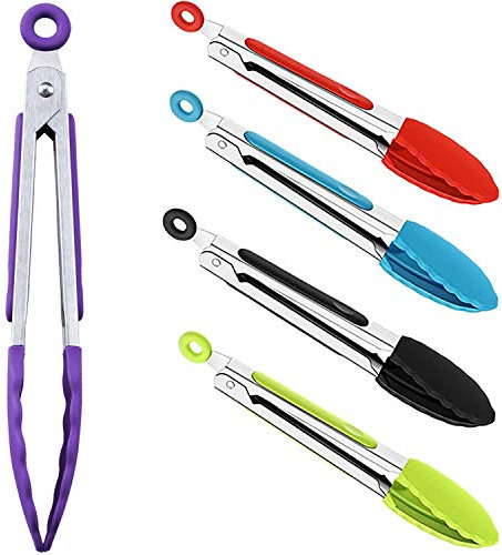 Ouinne 5 Pezzi Pinze da Cucina, 7 Pollici Pinze da Cucina con Punte in Silicone in Acciaio Inox Resistente per Insalate, Barbecue, Cottura al Forno