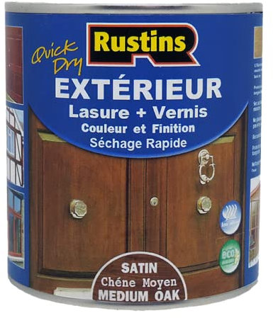Rustins – Tinte para madera de exterior de teca – UV – secado rápido – acabado satinado – 1 l – 15 m²/L (ESMO1000FR)